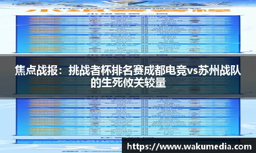焦点战报：挑战者杯排名赛成都电竞vs苏州战队的生死攸关较量